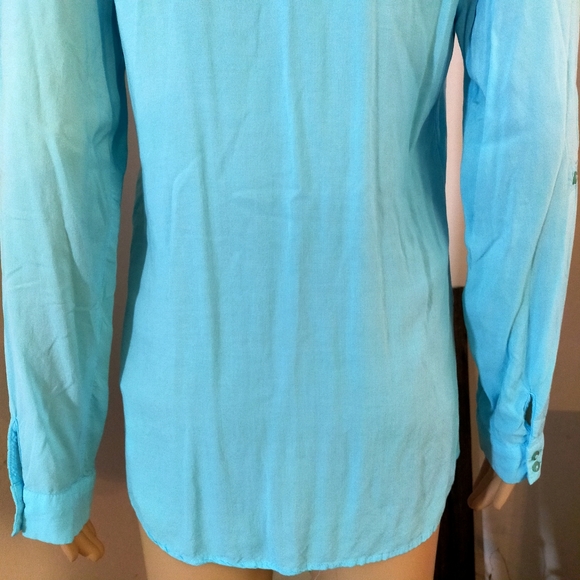 Atmosphere Light Blue V Neck Long Sleeves Light Button Down Top - Picture 7 of 12